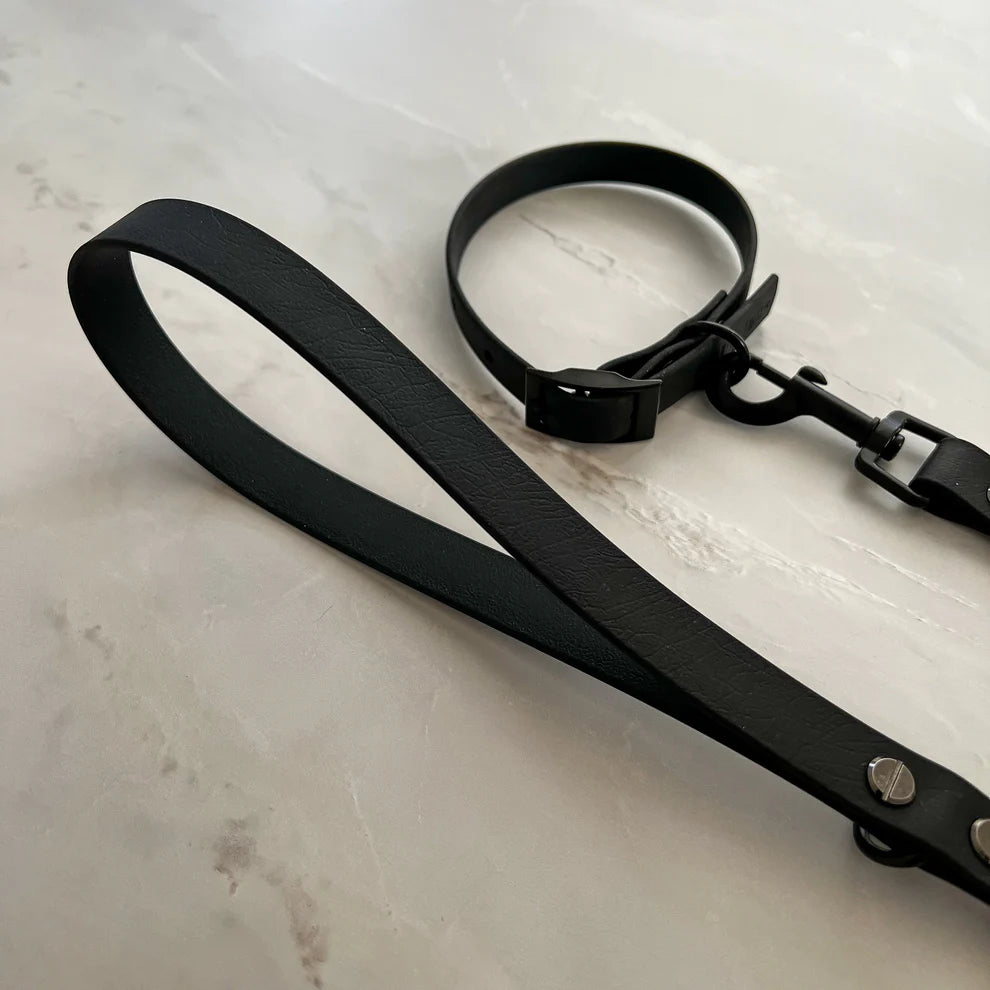 Waterproof Dog Collar + Dog Lead Bundle (Black) – by Furry Tails
