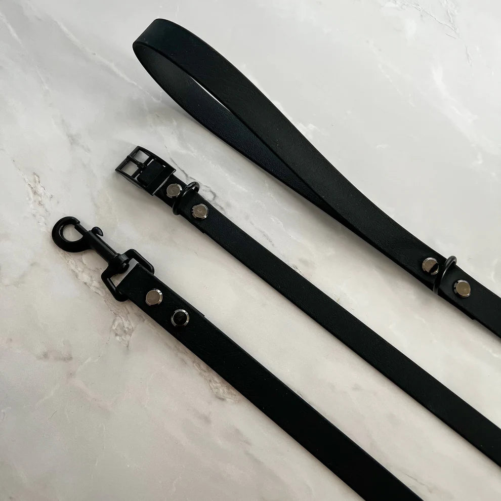 Waterproof Dog Collar + Dog Lead Bundle (Black) – by Furry Tails
