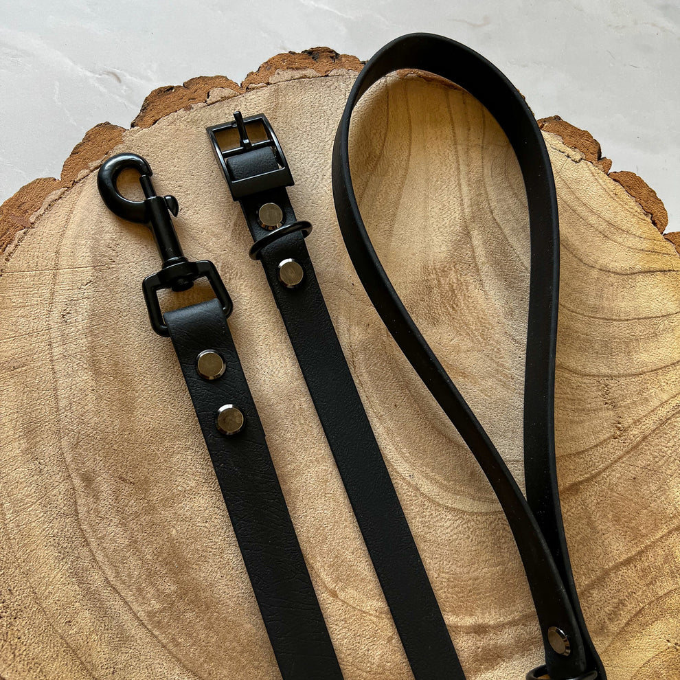 Waterproof Dog Collar + Dog Lead Bundle (Black) – by Furry Tails